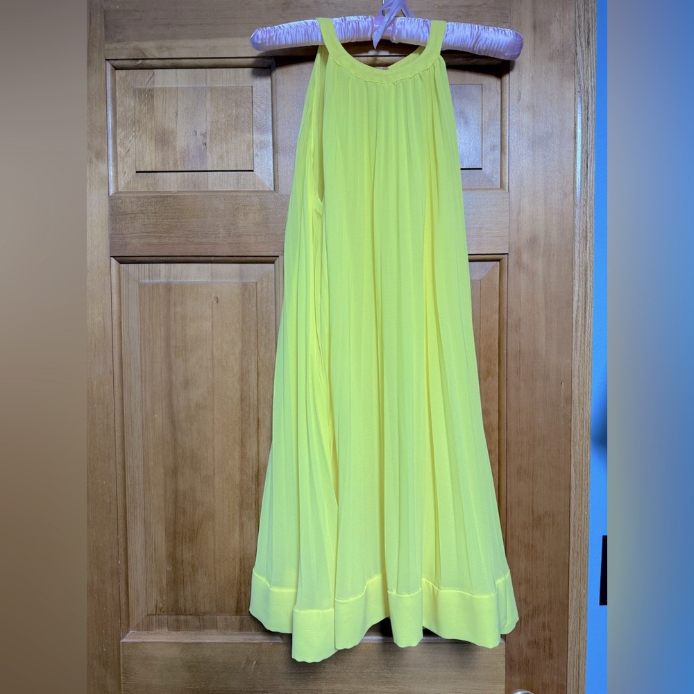 Zara Sleeveless High Neck Pleated Tent Dress Bright Yellow Size Small NEW NWT - Picture 4 of 8
